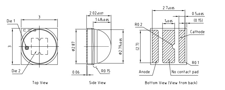 Mechanical Drawing - ams OSRAM OSLON® Square CRI 90 Gen 5